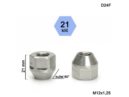 Kolová matice M12x1,25 kužel otevřená, klíč 21 (D24F) výška 21mm