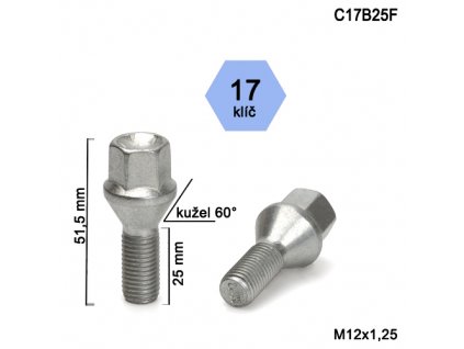 Kolový šroub M12x1,25x25 kužel, klíč 17 (C17B25F) výška 51,5mm