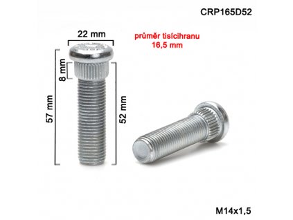 Kolový svorník M14x1,5x52 tisícihran průměr 16,5mm (CRP165D52) celková délka 58mm