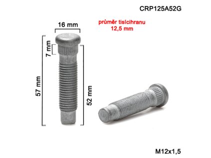 Kolový svorník M12x1,5x52 tisícihran průměr 12,5mm (CRP125A52G) celková délka 57mm