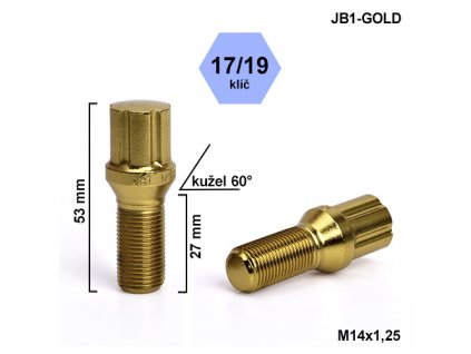 Montážní sada JB1-GOLD kolový šroub 20ks M14x1,25x27mm kužel, hlava 6SPLINE klíč 17/19