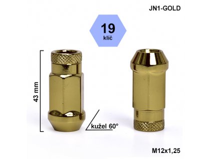 Montážní sada JN1-GOLD kolová matice 20ks M12x1,25 kužel, klíč 19, výška 43mm