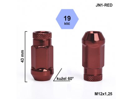 Montážní sada JN1-RED kolová matice 20ks M12x1,25 kužel, klíč 19, výška 43mm