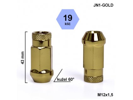 Montážní sada JN1-GOLD kolová matice 20ks M12x1,50 kužel, klíč 19, výška 43mm