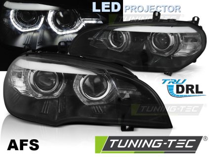 Přední světla s dual LED projektorem, 3D LED Angel Eyes DRL BMW X5 E70 xenon AFS 07-13 černá