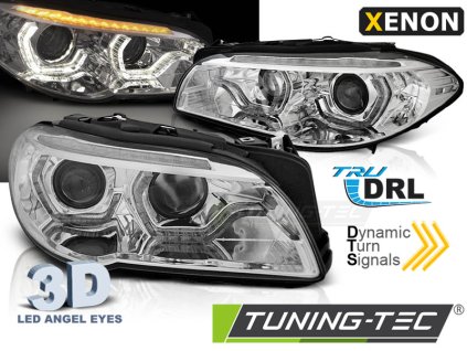 Přední světla xenon D1S AFS 3D LED angel eyes BMW F10 / F11 LCI 2013 - 2016 chromová