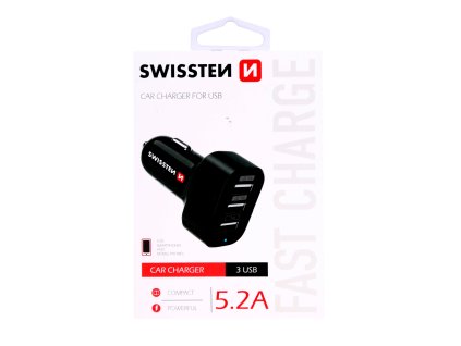 Zástrčka SWISSTEN s 3x USB výstupem 5,2 A, 12/24V, 44059