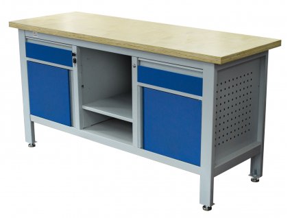 Pracovní stůl se dvěma zásuvkami, se dvěma skřínkami a policí - TSK7522-L
