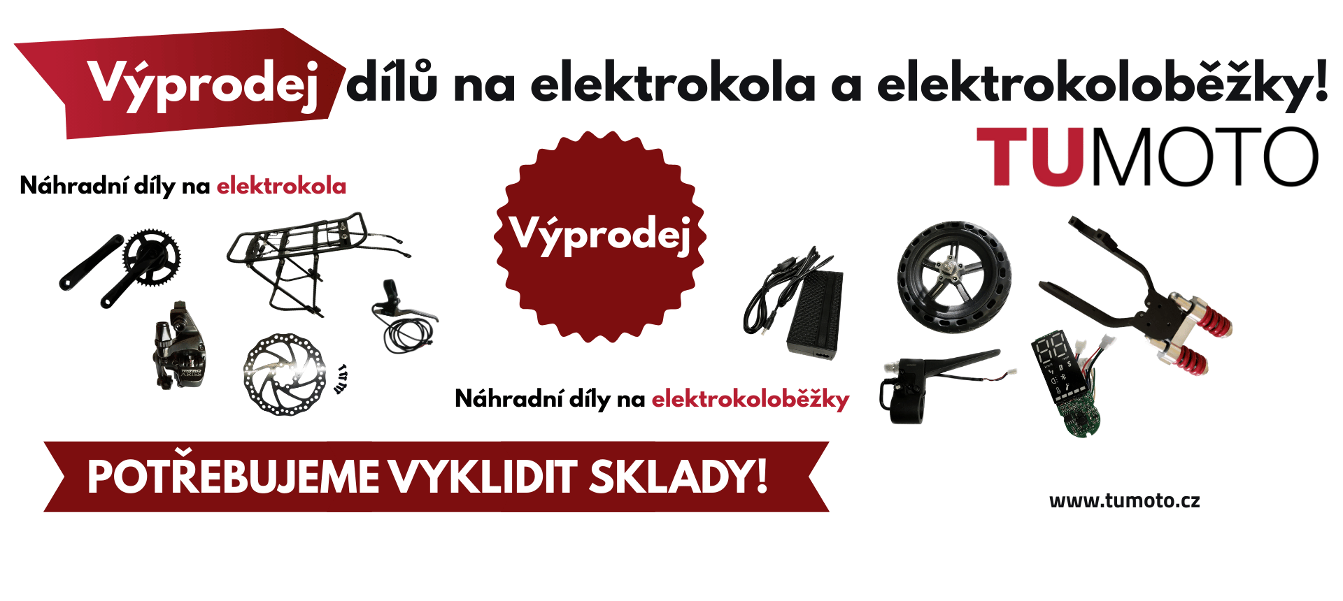 Výprodej náhradních dílů na elektrokola a elektrokoloběžky