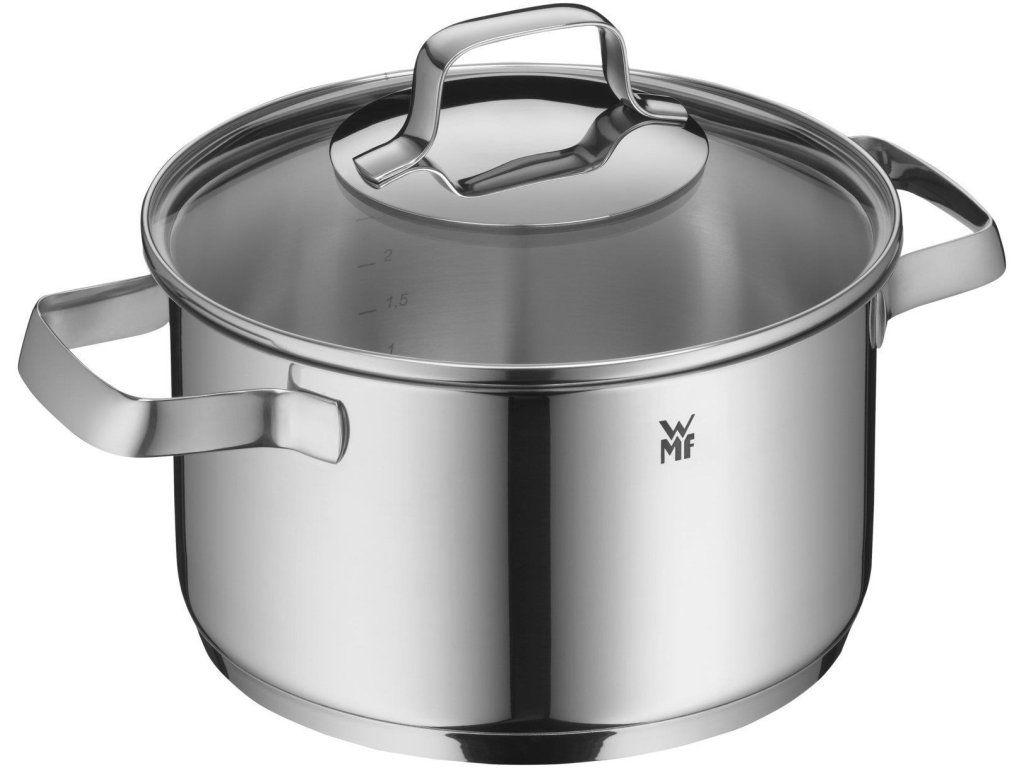 Detailný pohľad na vysoký nerezový hrniec zo sady WMF Belmonte s pokrievkou