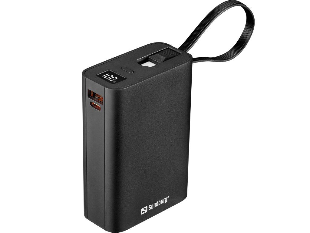 Detail konektorov a tenkého profilu Sandberg Powerbank 20000