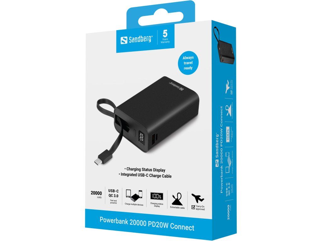 Originálne predajné balenie Sandberg Powerbank 20000 PD20W Connect