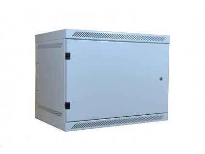 19" nástenná skriňa LEXI 9U, plné dvere, uzamykateľná, antivandal, hĺbka 400 mm, nosnosť 60 kg, sivá