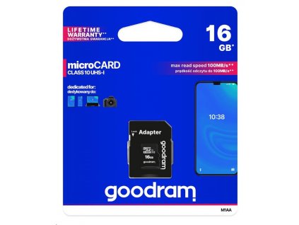 Karta GOODRAM MicroSDHC 16GB M1AA, UHS-I Class 10, U1 + adaptér