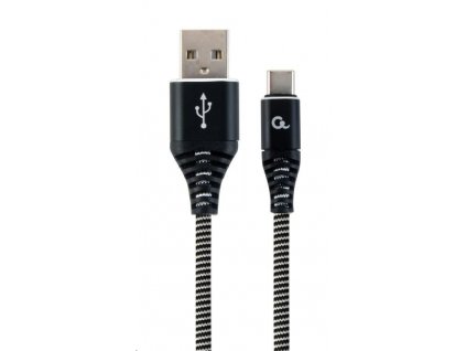 GEMBIRD CABLEXPERT USB 2.0 Kábel AM na typ C (AM/CM), 2 m, opletený, čiernobiely, blister, PREMIUM KVALITA