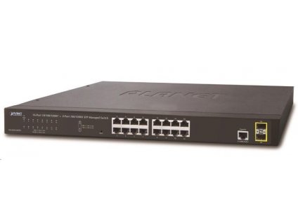 Planet GS-4210-16T2 Switch, L2/L4, 16x 1000Base-T, 2x SFP, Web/SNMPv3, VLAN, QoS, IPv6, bez ventilátora