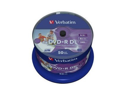 VERBATIM DVD+R(50-pack)DoubleLayer/Spindle/8X/8.5GB/Printable/NoID