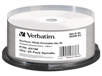 VERBATIM BD-R(25-pack)Blu-Ray/vreteno/6x/25GB/tlačiteľné/bez ID