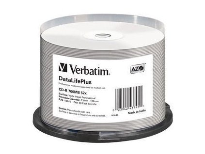 VERBATIM CD-R(50-pack) spindl, AZO 52X,700MB,WHITE WIDE PRINTABLE SURFACE NON-ID