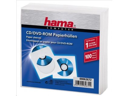 Hama ochranné obaly na CD/DVD, papierové, biele, 100 ks
