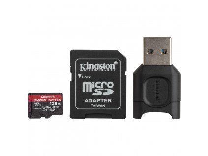 128GB microSDXC Kingston Canvas React Plus UHS-II V90 + adapter + čtečka