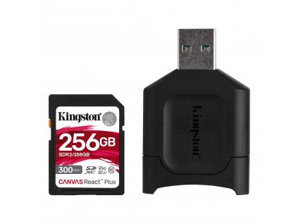 256GB SDHC Kingston Canvas React Plus UHS-II V90 + čtečka