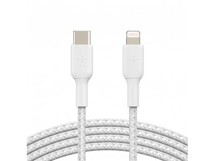 BELKIN kabel oplétaný USB-C - Lightning, 1m, bílý