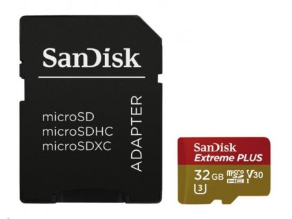 Karta SanDisk MicroSDHC 32GB Extreme PLUS (10MB/s, UHS-I V30, Rescue Pro Deluxe) + adaptér