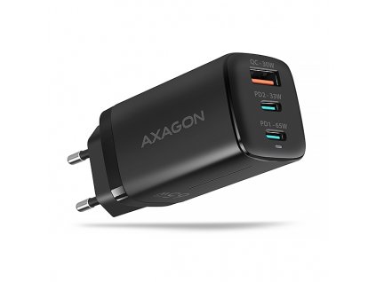 AXAGON ACU-DPQ65, GaN nabíjačka do siete 65W, 3x port (USB-A + dual USB-C), PD3.0/QC4+/PPS/Apple, čierna