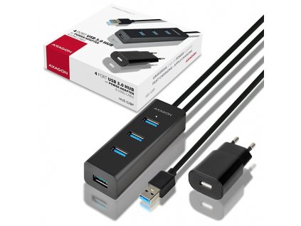 AXAGON HUE-S2BP, 4x USB 3.0 CHARGING húb, vr. AC adaptéra, kábel USB-A 1.2m