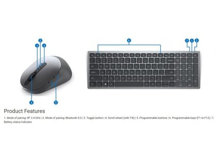 Dell Multi-Device Wireless Keyboard and Mouse - KM7120W - Czech/Slovak