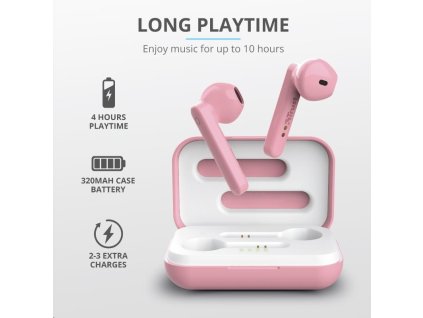TRUST sluchátka Primo Touch Bluetooth Wireless Earphones - pink