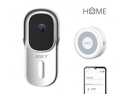 iGET HOME Doorbell DS1 White + CHS1 White - WiFi bateriový videozvonek, set s reproduktorem, CZ app