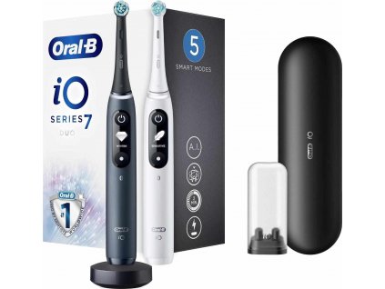 Oral-B iO Series 7 Duo Black Onyx & White Alabaster set elektrických zubních kartáčků, 5 režimů, AI, časovač