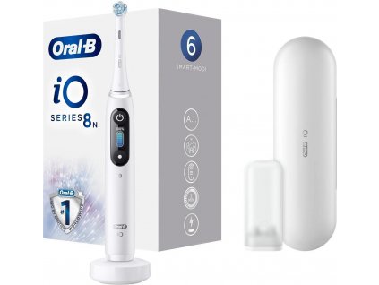 Oral-B iO Series 8 White Alabaster elektrický zubní kartáček, magnetický, 6 režimů, časovač, tlakový senzor, pouzdro