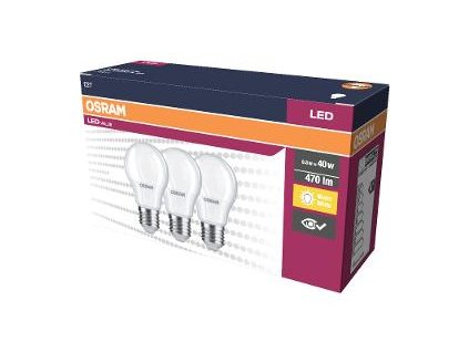 LED Cla. A 40 4.9W/2700K E27 3pack OSRAM