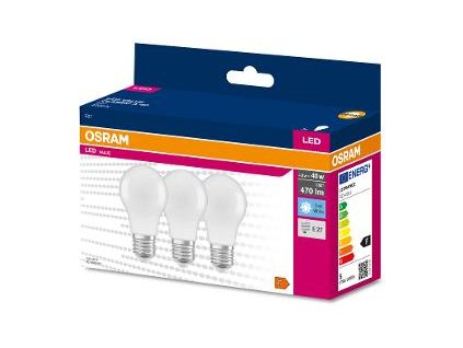 LED Cla. A 40 4.9W/4000K E27 3pack OSRAM