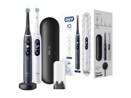 Oral-B iO8 Series Duo set zubních kartáčků, magnetický, displej, 6 režimů, tlakový senzor, 2 kusy, černá a bílá