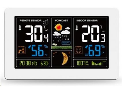 Solight TE81W meteostanice, extra velký barevný LCD, teplota, vlhkost, tlak, RCC, USB nabíjení, bílá