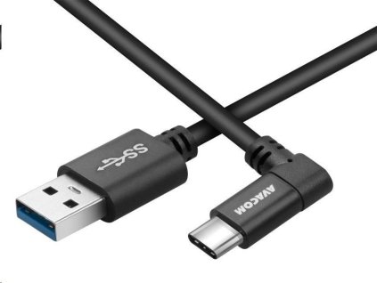 Dátový a nabíjací kábel USB - USB Type-C, 100 cm, 90° konektor, čierny