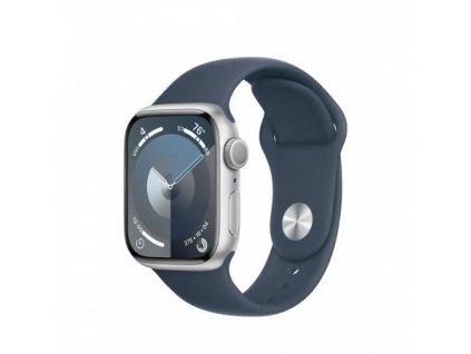 APPLE Watch Series 9 GPS 41mm Silver Aluminium Case with Storm Blue Sport Band - M/L