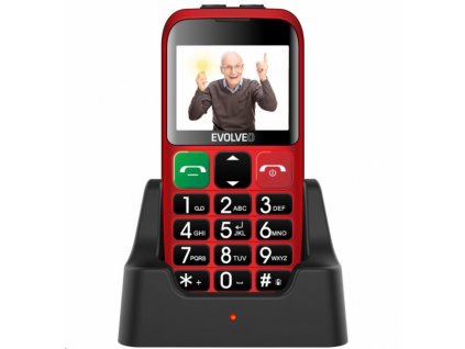 EVOLVEO EasyPhone EB, mobilný telefón pre seniorov s nabíjacím stojanom, červený