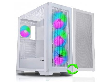 EVOLVEO Ptero Q2W+, 2x čelní panel - sklo /mřížka, case ATX, bílá, 4x ARGB Ventilátor