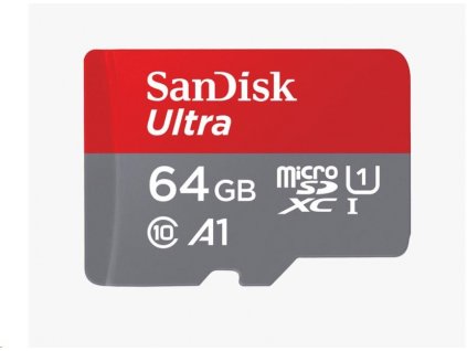 SanDisk MicroSDXC karta 64GB Ultra (140 MB/s, A1 Class 10 UHS-I) + adaptér