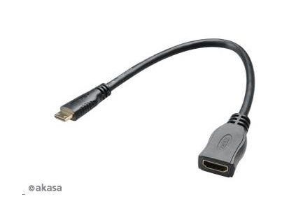 AKASA redukčný kábel HDMI mini na HDMI samica, full HD, 25 cm