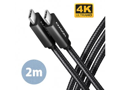 AXAGON BUCM32-CM20AB, SPEED+ kábel USB-C <->USB-C, 2 m, USB 3</->.2 Gen 2, PD 100W 5A, 4k HD, ALU, opletenie, čierna