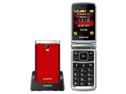 Aligator V710 Senior, Dual SIM, červeno-stříbrná + nabíjecí stojánek