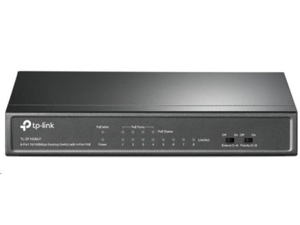 TP-Link switch TL-SF1008LP (8x100Mb/s, 4xPoE, 41W, fanless)
