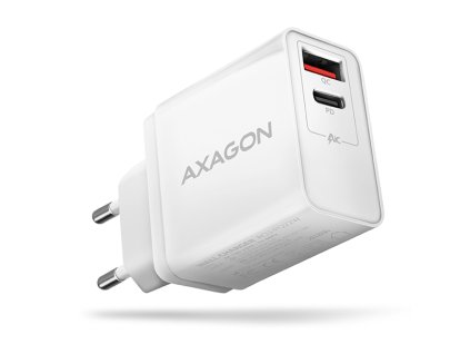 AXAGON ACU-PQ22W, sieťová nabíjačka PD & QC 22 W, 2x port (USB-A + USB-C), PD3.0/QC3.0/AFC/FCP/Apple, biela