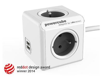 Zásuvka prodluž. PowerCube EXTENDED USB, Grey, 4 rozbočka, 2x USB, kabel 3m